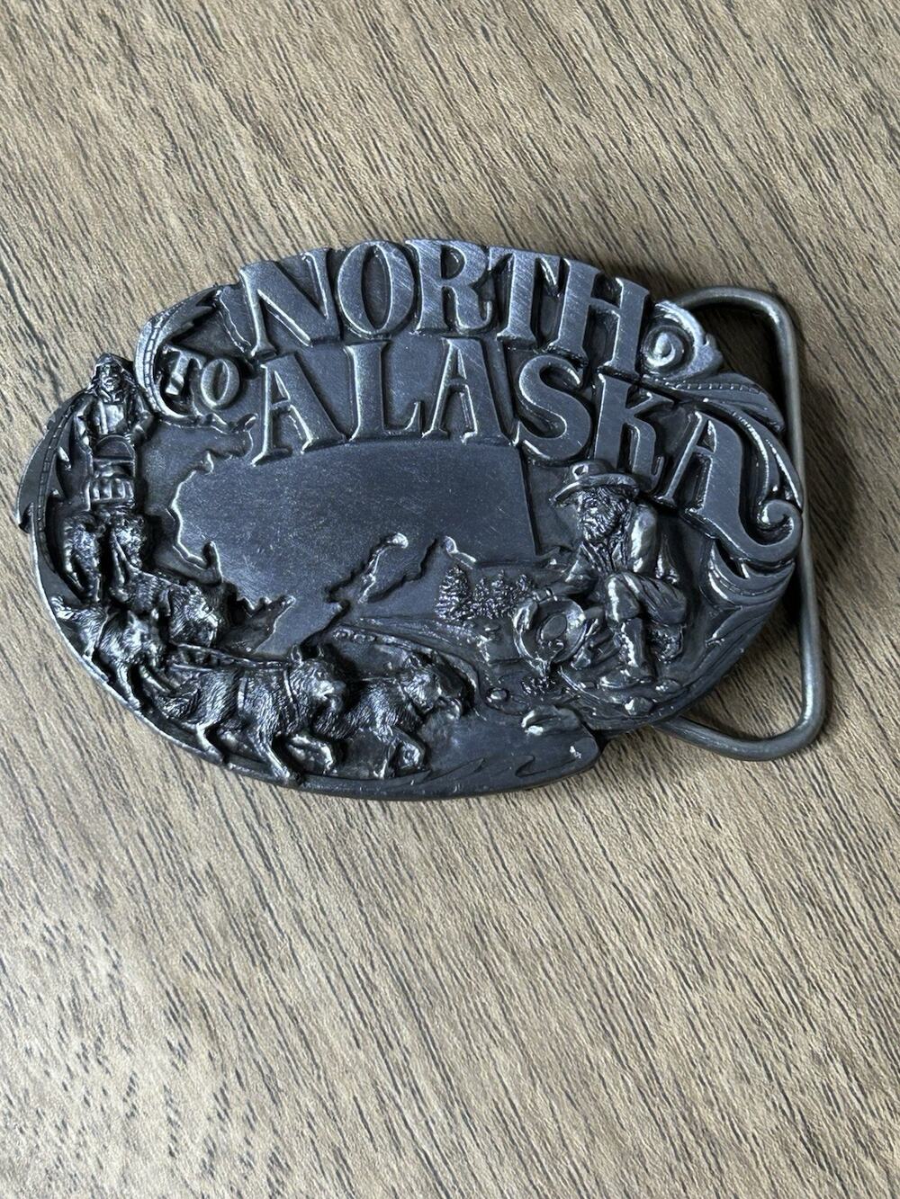North to Alaska Belt Buckle Dog Sled Prospector Vintage 1984 Siskiyou